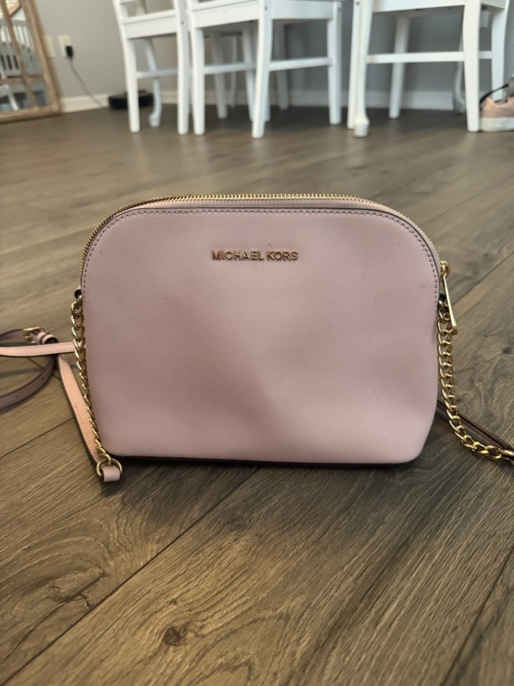 Michael Kors Blush Pink Saffiano Crossbody with Gold Chain